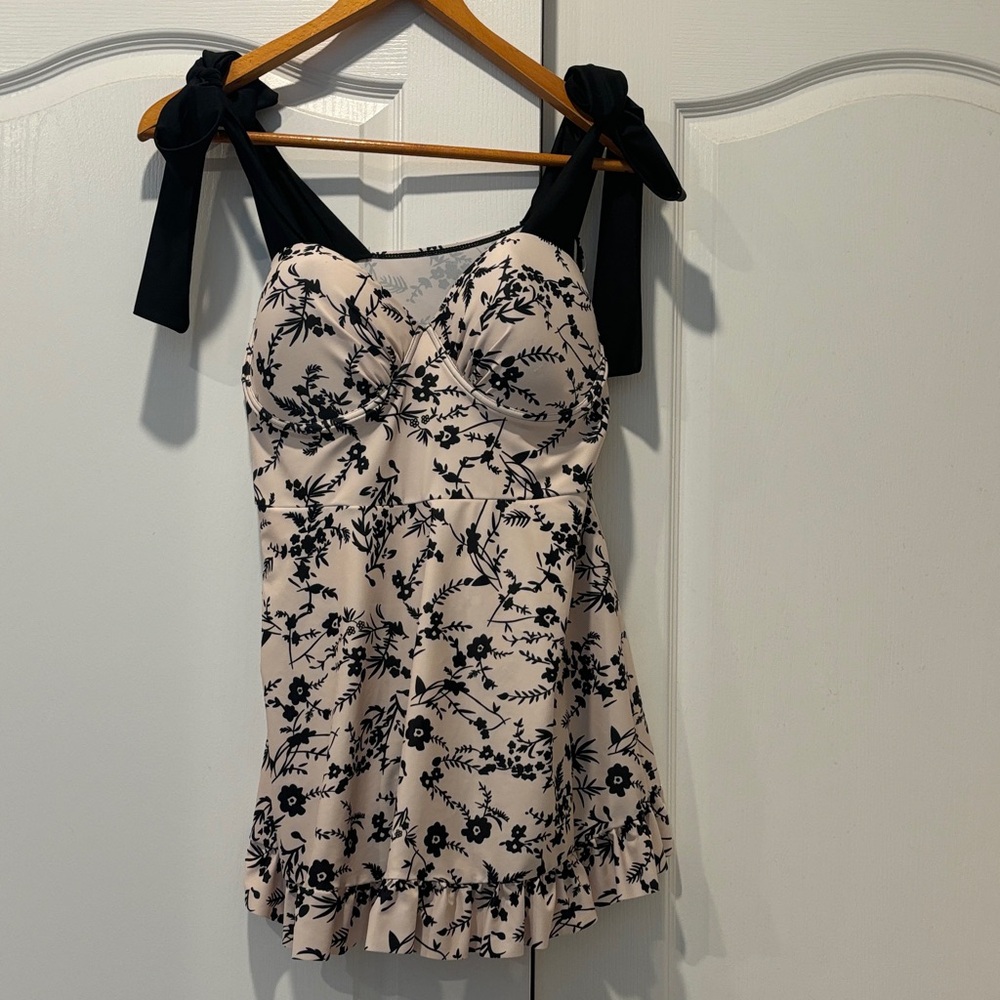 Floral Black and Cream Women's swimsuit
